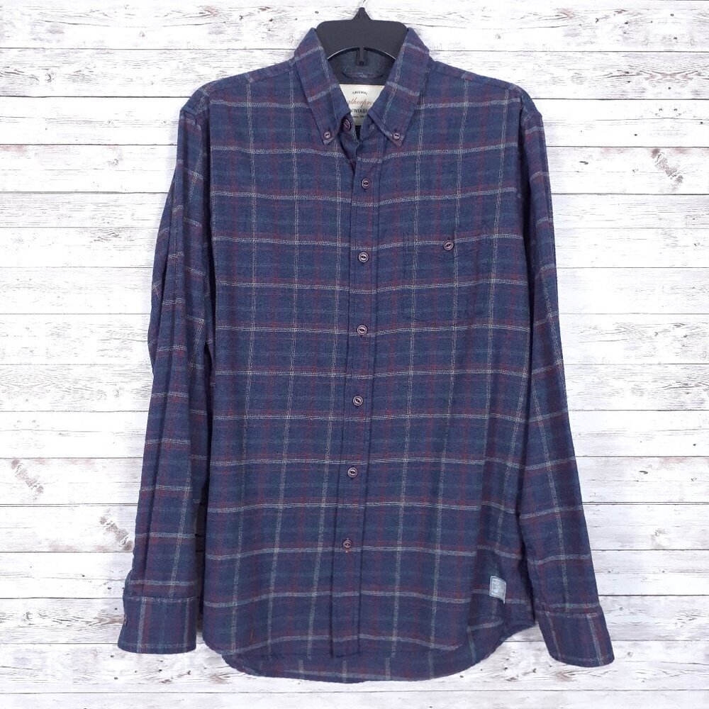 Original Weatherproof Vintage Mens Flannel Button Down Shirt M Blue Plaid 435